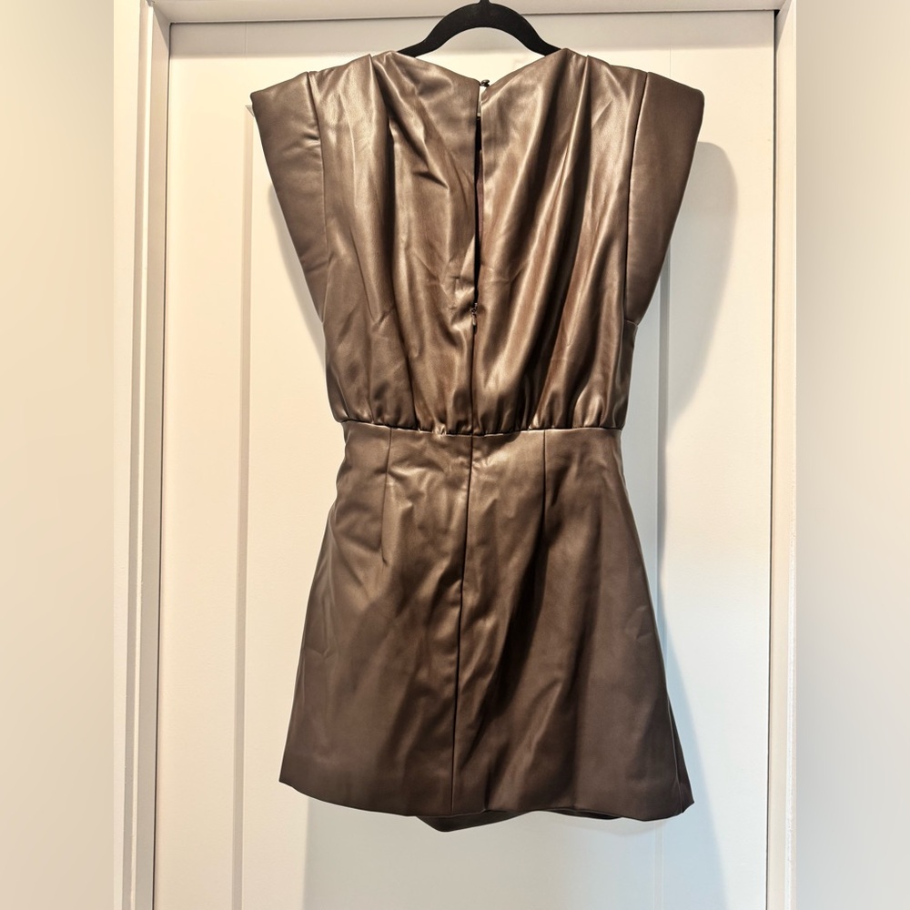 Ronny Kobo Dila Faux-leather Cap Sleeve Mini Dress In Brown - Picture 8 of 8